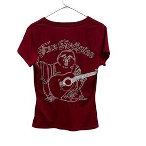 True Religion Buddha Burgundy V Neck Tee size L